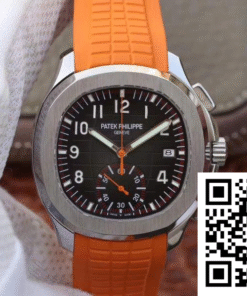Replica Patek Philippe Aquanaut Chronograph 5968A Orange Rubber Strap Black Dial