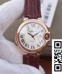 Replica Ballon Bleu De Cartier Ladies 33Mm V6 Factory 18K Rose Gold Case White Dial