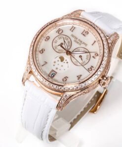 Replica Patek Philippe Complications 4948R-001 Annual Calendar Moon Phases Rose Gold Mother-of-Pearl Dial Diamond Bezel 2