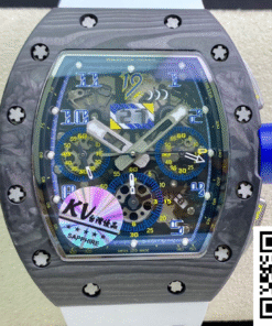 Replica Richard Mille Rm011 Kv Factory Carbon Fiber White Rubber Strap 2