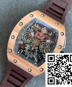 Replica Richard Mille Rm011 Kv Factory Rose Gold Brown Rubber Strap 2