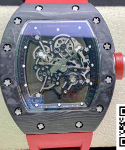 Replica Richard Mille Rm055 Kv Factory V2 Carbon Fiber Red Strap